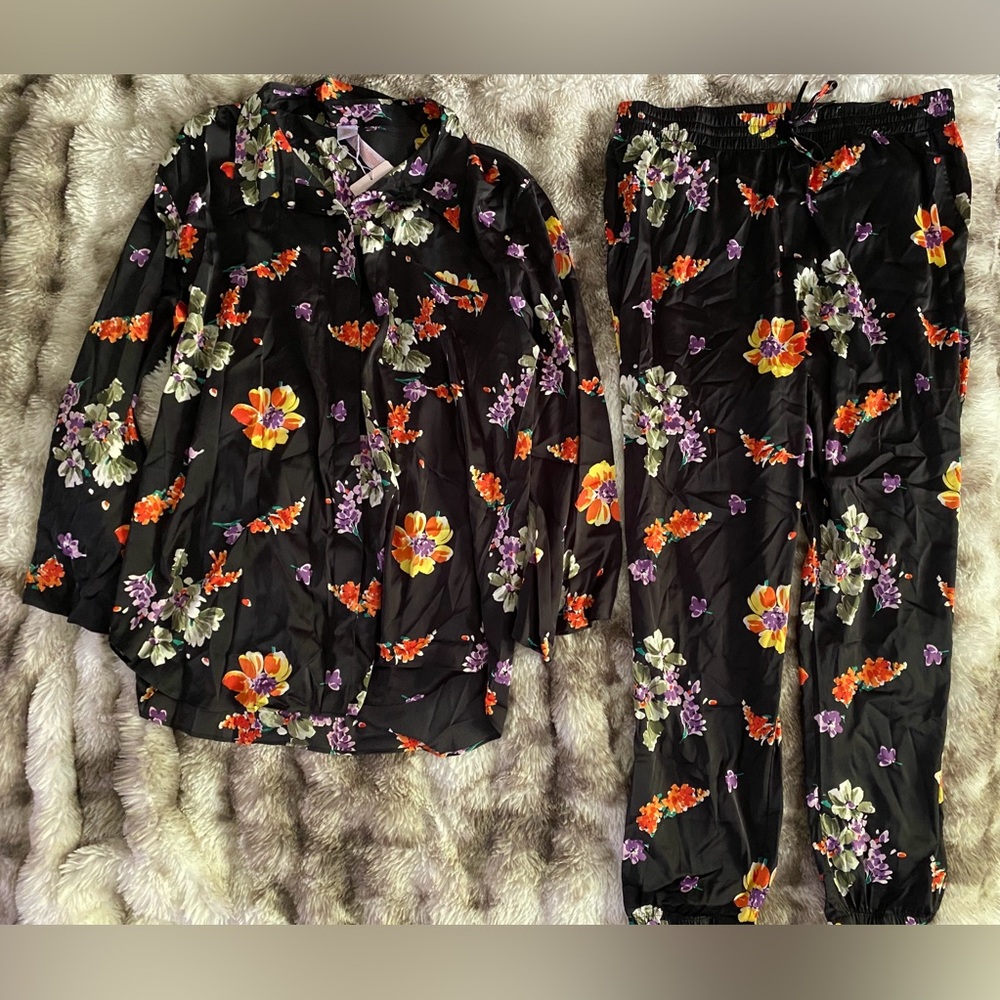 Savage X Fenty Floral Satin Sleep Shirt and Pants